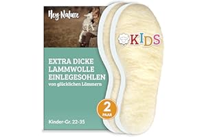 ‎HEY NATURE Hey Nature 2 Paar Lammwolle Einlegesohlen Kinder Winter/warme Schuheinlagen Winter Kinder. Mit Einlegesohlen Winter warm gestalten. Für Winter Gummistiefel Kinder, Wolle statt Lammfellsohle Kinder