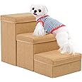 Uross Dog Stairs with Storage 3-Steps, Dog Steps for Small Medium Large Dogs, Pet Stairs to Bed for Old Dog Cats, Dog Puppy Steps for Couch (Brown)