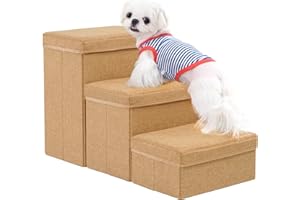 Uross Dog Stairs with Storage 3-Steps, Dog Steps for Small Medium Large Dogs, Pet Stairs to Bed for Old Dog Cats, Dog Puppy Steps for Couch (Brown)