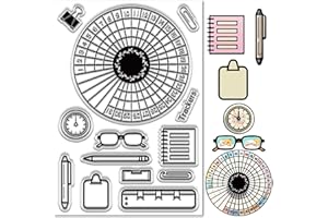 CRASPIRE Sello Transparente de Silicona con Clip para Seguimiento de Hábitos Reloj Cuaderno Gafas Bolígrafo Calendario Gráfico Circular Sellos Transparentes para Llevar Un Diario Hacer Tarjetas