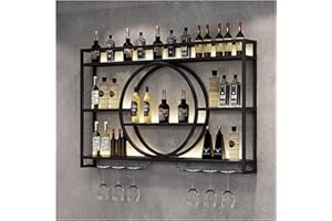 TELCIM Porte-bouteille Mural Industriel Avec Lumière LED - Casier À Bouteilles En Fer - Étagère À Vin - Range-Bouteilles Pour Cave À Vin, Bar, Maison, Cuisine - Noir/Or ( Color : Black , Size : 120*15*80cm )