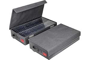 NUSWOR Upgrades Cassette Storage Box - Dust-Proof Racks With Lid - Audio Holder Pack of 2 - Holds 96 Cases - 16.34 x 9.25 x 3.4 Inches - Grey