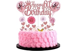 Jrzyhi Happy 60th Birthday Tortendeko frau 60. Geburtstag Hello 60 Cake Topper Rosegold Kuchen Topper 60 Kuchen Deko 60 Geburtstag mann Tortendeko 60 jahre frau Glitter Cake Topper für 60 Geburtstag