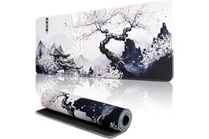 Mis.Moon Japanische Weiße Mauspad, Mauspad XXL 80x30CM Gaming, Große Kirschblüte Schreibtisch Matte, Anime Gaming Tastatur Matte, Großer Erweiterter Schreibtisch Schutz Für Home Office