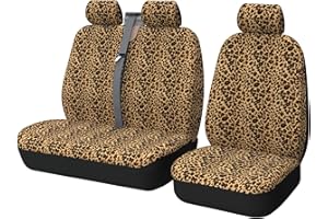 ‎AUTOYOUTH AUTOYOUTH Van Sitzbezüge Leopard Gepard Kurz Plüsch Vordersitzbezüge Einzel- und Doppelset Autositzbezüge für Einzel-Fahrer- und Doppel-Beifahrersitz 2+1 (Leopardenmuster)