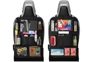 Mezzar 2 Stück Rückenlehnenschutz Auto Kinder, Auto Rücksitz Organizer aus 600D Oxford Stoff, Wasserdicht und Pflegeleicht Autositz Rücksitz Organizer mit Multi Pocket- Schwarz