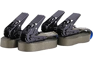 SANDAX Set di 4 cinghie di ancoraggio con cricchetto, resistenti in un unico pezzo, lunghezza 4m/6m, larghezza 25mm, certificato TÜV, carico fino a 900kg, secondo DIN EN 12195-2 (Verde Oliva, 6 m)