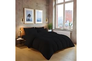 MistyMorning Set copripiumino in tinta unita, morbido e di alta qualità, in cotone egiziano a 200 fili, colore nero, super king size