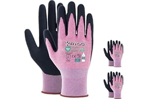KAYGO guanti da lavoro rivestiti in lattice per le donne traspiranti, 3 paia guanti da giardinaggio in poliestere riciclato, guanti da lavoro ecologici per le donne, KGE19L (Rosa, S, taglia 7)