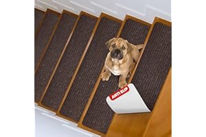 MBIGM 20cm X 76cm (Paquete de 15) Alfombras Antideslizantes Peldaños de Escalera Alfombrilla Antideslizante Interior para niños Mayores y Mascotas con Adhesivo Reutilizable, Marrón