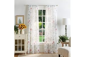 Martha Stewart Marthas Garden Floral Semi-Sheer Rod Pocket Window Curtain Single Panel, 84.00" x 50,00", Multi Color