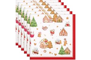 Arquiel Tovaglioli Natale Set Di 4, Tovaglioli Cedro Natale Pan Di Zenzero Rosso Di Stoffa 100% Cotone Riutilizzabili Morbido Tovaglioli Perfetto Per Feste,Festival, Ristoranti(45 cm x 45 cm)