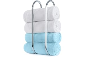 LIVIVO Wall Mounted Towel Rack – Chrome Bathroom Towel Holder Shelf with Rail – Space Saving Storage for 4–5 Towels – Sturdy Steel Construction with Screws & Wall Plugs Included