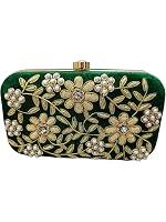 Fashion OVERSEAS Women beaded fancy handmade clutch purse green color