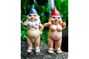 Lot de 2 nains de jardin amusants nus de jardin coquins pour extérieur ou extérieur - Statuette de jardin grossière - Décoration de pelouse - Cadeaux intéressants