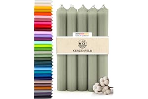 ‎KERZENFELD Taper Candles Sage Green, Pack of 10, 180 mm x 22 mm, Coloured Taper Candles, 8+ Hours Burning Time, Made in Germany, Without Drops and Soots, Unscented and RAL Certified Table Candles