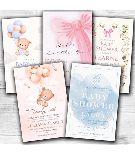 The Invite Lady Teddybär Babyparty 'Bring A Book' Karten, 25 Stück – Aquarell Beige/Braun