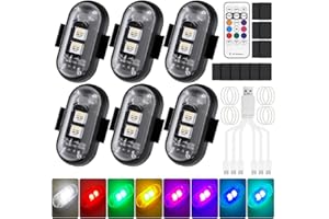 GIBOHOM 6 Stück Kabellose LED Lichter Autos, 8 Farben Wasserdicht Auto Blitzlicht mit Fernbedienung, USB-Aufladung Antikollisionslichter Strobe Drone Light für Motorrad, RC-Auto, Fahrrad, Drohne
