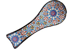 HeraCraft Dessous de verre peint à la main avec repose-cuillère – 24,5 cm avec motif tulipe ottomane élégant pour cuisine sur le dessus du comptoir – Meilleure idée cadeau d'anniversaire ou de