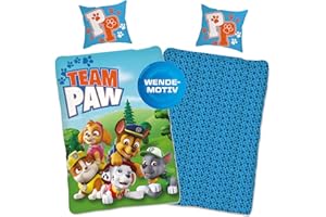 ‎SKYBRANDS Paw Patrol Bettwäsche 135x200 cm 80x80 Kissen-Bezug [Wendemotiv] Kinder-bettwäsche Jungen Baumwolle Öko-Tex Standard 100 Deutsche Größe