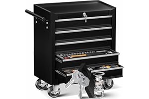 Masko® Carrello da officina - 5 Scomparti - Nero | Chiudibile a chiave | Metallo massiccio | Carrello mobile per attrezzi senza utensili | Carrello da officina professionale senza assortimento