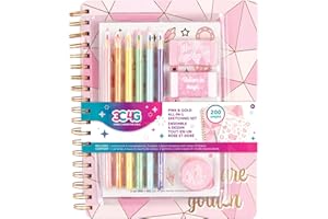 3C4G THREE CHEERS FOR GIRLS Three Cheers for Girls - Pink & Gold All-In-1 Sketchbook Set - Girls Diary, Journal, Sketch Book for Kids w/Pencils, Stickers & More - Drawing Kit for Kids - Unlined Diary for Girls - Kids Sketch Pad