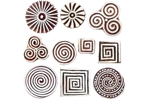 Royal Kraft Sellos de madera para impresión en bloque en borde de sari, textil, arcilla, cerámica, tatuaje (juego de 10) MXtag0008