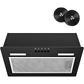 FIREGAS Built-in Cooker Hood 52 cm, Black Cooker Hood with 3 Power Levels, 350 m&sup3;/h, Air Circulation Mode, Aluminium and Carb