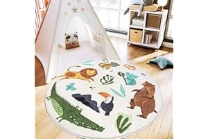 WERWING Tapis de plancher rond, Animaux mignons grand tapis super doux Antidérapant, Tapis de Sol Enfant pour Chambre D'enfant, Jardin D'enfants, Chambre et Décoration la Maison 100 x 100 CM (Couleur)