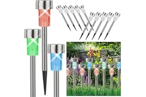 Asab 10 x Lampes solaires à tige en acier inoxydable LED Blanches Lumineuses Éclairage d’extérieur Jardin terrasse Patio Allée Bordure 1 Pack (10 Lights) Couleurs changeantes