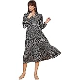 Sheetal Associates Women's Casual Full Sleeve Crepe Fit & Flare Dress | Comfortable Relaxed Fit Summer Party Dress
