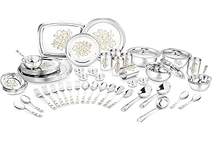 Classic Essentials Stainless Steel Glory Dinner Set | Kitchen Set for Home | Heavy Gauge Stainless Steel | Bartan Set | Perma