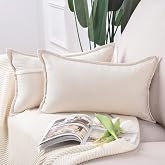 Madizz Set of 2 Short Chenille Decorative Cushion Covers Soft Decorative Cushion Cover for Sofa Bedroom Cushion Cover Cream White 30 x 50 cm Rectangular
