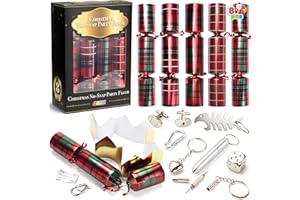 JOYIN 10” Christmas Party Table Favor No Snap Party Favor(8 Pack) with Buffalo Plaid Check Design, with Party Hat, Joke & Little Gift Inside, for Xmas Gift
