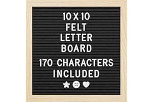 Felt Letter Board - 10x10”, Black - 170 Letters, Numbers & Emojis for Celebrations & Announcements - Customisable Message Letterboard w/Wooden Frame for Home Decor & Office Use - by Yes4Quality