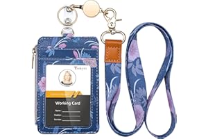 Teskyer Porta Badge da Collo, Porta Tesserino da Cordino Retrattile, Porta Carte con Tasca con Cerniera, 1 Finestra Identificativa, può Contenere Fino a 4 Carte, Pelle PU, Fiore di Ciliegio