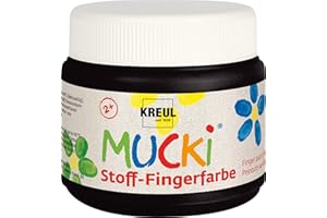 KREUL 28106 - Mucki leuchtkräftige Stoff - Fingerfarbe, 150 ml in schwarz, auf Wasserbasis, parabenfrei, glutenfrei, laktosefrei und vegan, optimal für die Anwendung mit Fingern und Händen
