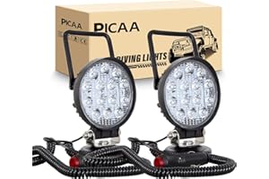 PICAA 2 pezzi 42W 4 Pollici Faro da lavoro a LED da con magnete base magnetica accendisigari faretti portatili a LED rotondi da per Auto Barca FUORI STRADA 4X4 SUV ATV UTV Camion 12V 24V