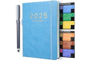 NEYSA Agenda académique 2025 de Janvier à Décembre 2025, Agenda Journalier 2025 A5 Page par jour avec Stylo,Onglets Mensuels, Signet, Boucle de stylo (Bleu)
