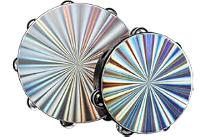 YOUEON Lot de 2 tambourins radiants avec grelots à double rangée, clochettes en bois de 20,3 cm, tambour réfléchissant, instrument de percussion pour danse chrétienne, église, karaoké, fête