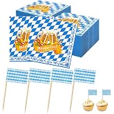 Guidre 100 x Oktoberfest Napkins + 100 x Bavarian Toothpicks Bavarian Decoration Bavarian Flag Bavarian Flag Munich Beer Shop