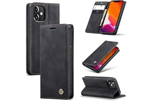 WJXEXRS Handyhülle für iPhone 12 / iPhone 12 Pro Hülle, Premium Klapphülle Leder Schutzhülle Klappbar mit Kartenfach Ständer Magnet Handytasche Standfunktion Flip Case Lederhülle iPhone 12 -Schwarz