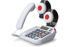 Maxcom KXTSOS: Seniorentelefon mit Funk-Notruf-Sender, schnurgebundenes Festnetztelefon mit Zwei Armbandsendern, großen Tasten, Adapterstecker, hörgerätekompatbel