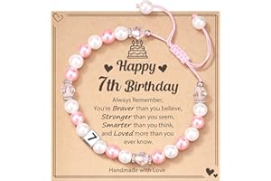 POWWA 1-8 year old Birthday Gifts for Girl, Adjustable Pink White Pearl Bracelet for Daughter Niece Granddaughter Girls