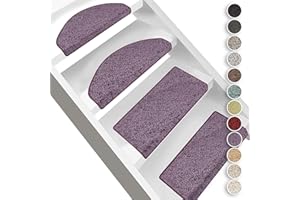 FLODI. Bali High Pile Shaggy Stair Tread Mats, Set of 15 Pieces, Fluffy Carpet Stair Mats, Anti Slip Self Adhesive Carpet Runner Pads (Purple, Rectangular - 23 x 65 cm)