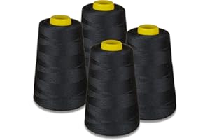 Lialina Overlockgarn Set 4 Konen Schwarz, OEKO-TEX, Stärke 120, Länge je 5000m, 100% Polyester, Nähgarn für Overlock Nähmaschinen