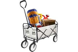 YSSOA Folding Wagon,Portable Garden Cart Rolling Folding with 360 Degree Swivel Anti-Slip Wheels & Adjustable Handle, 100kg Weight Capacity, Alloy Steel, Beige