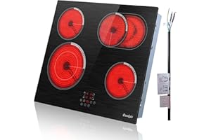 Cooksir Ceramic Hob 4 Zones, 60CM Built-in Electric Hob, with Oval and Dual Expandable Zone, Striped Ceramic Glass, Sensor Touch, Safety Lock, 99-Min Timer, Hard Wired, No Plug, 230V