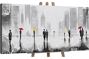 YS-Art Abstrakt Acryl Gemälde auf Leinwand angenehmes Treffen handgemalt Wandbilder Wohnzimmer modern Wohndekor Großstadt Bilder Büro echte Kunst 100x50 cm