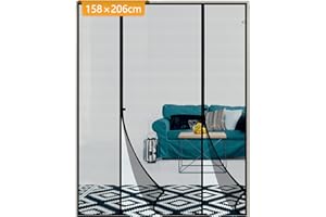 Yotache Fly Screen Door 158 x 206 cm, Reinforced Polyester Double Screen Curtain for Sliding Door French Door Keep Fly Bug Out, Black